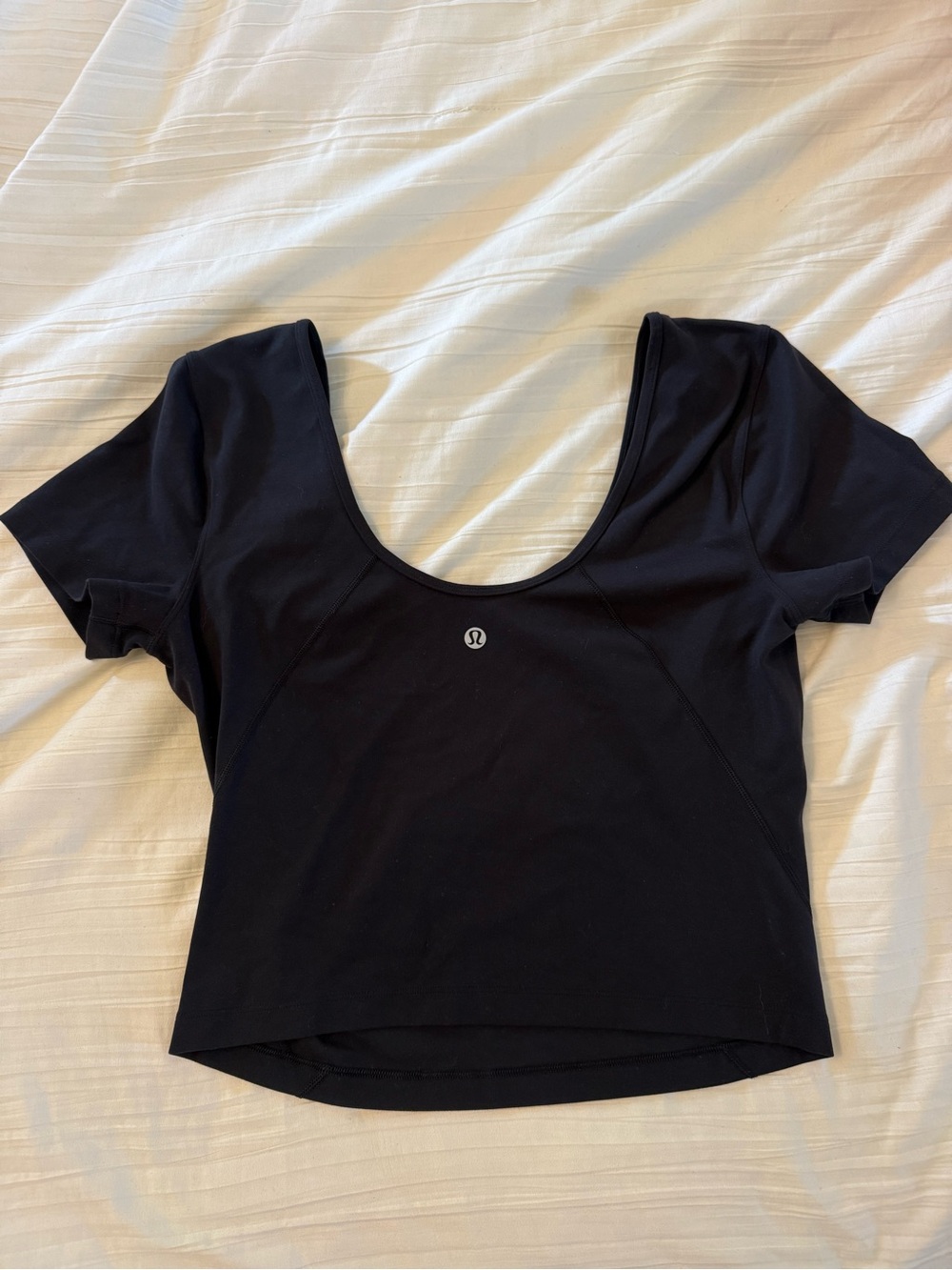 lululemon athletica Black Scoop Neck Short Sleeve Crop Top - Minimal Logo